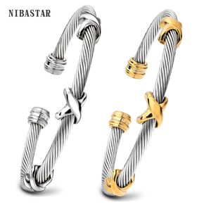 Charm Bracelets Multi-Twisted Cable Wire Cross Bracelet For Women Classic Steel Fashion Stackable Open Bangle Wholesale Retail 230609