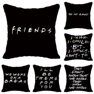 Yastık 40/45/50/60cm Ev Dekoru Klasik Friends TV şovu komik tırnak baskılı siyah yastık kılıfı polyester kare harfler