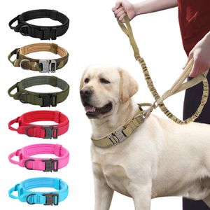 Durable Military Tactical Dog Collar Bungee Leash Set Pet Nylon Walking Training Collar For Medium Large Dogs German Shepard