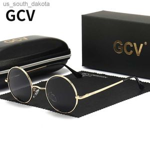 GCV Marka Bakır Alaşım Steampunk Yuvarlak Polarize Güneş Gözlüğü Vintage Erkek Kadın Erkek Kadın Güneş Gözlükleri Klasik UV400 Metal Çerçeve L230523