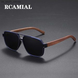 Rcamial güneş gözlüğü polarize lens UV400 El yapımı doğal bambu ahşap çerçeve erkekler için vintage güneş gözlükleri 61624 L230523