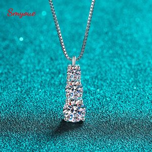 Collane con ciondolo Smyoue 1.8CT Ciondolo per donna Uomo Collana con diamanti scintillanti 3 pietre Argento massiccio 925 Gioielli Qualità di lusso GRA 230609