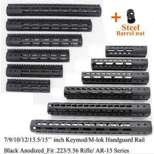 Taktik Siyah 7 9 10 12 13 5 5 15 inç Keymod M-Lok Handguard Ray Float Montaj Sistemi Çelik Namlu Nut242C