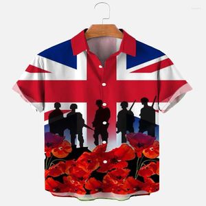 Мужские повседневные рубашки Великобритания флаг солдат Принт гавайской рубашки 3D для мужчин и женщин унисекс