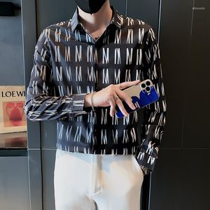 Мужские повседневные рубашки весеннее модное печать с длинным рукавом для мужской одежды 2023 Simple Slim Fit Prom Tuxedo Blouse Homme Sale