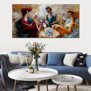 Büyük soyut tuval sanat kahve severler ev için el boyalı yağlı boya tablo parçası