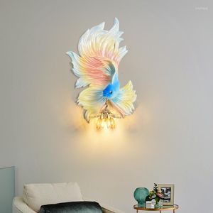 Настенная лампа современные животные декоративные домашние фоновые светильники винтажные детская спальня смола золотая рыбка светильники