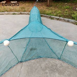 Fishing Accessories Lawaia Shrimp Cage with Iron Chain Trap Net Folding Foam Float Small Mesh 2M 3 M 230609