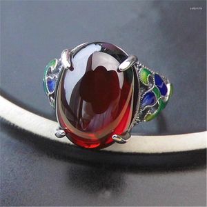 Küme halkaları kadınlar vintage 925 Sterling Tay Gümüş Ayarlanabilir Halk Taşları Damgara Garnet Garnet Garnet Alyans için