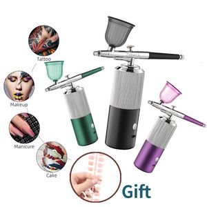 Airbrush Tattoo Supplies Top 0.3mm Portable Paint Spray Gun Airbrush Mini Air Compressor Kit para Nail Art Tattoo Craft Cake Oxygen Nano Fog Mist 230612