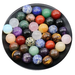 18mm Natural Crystal Gemstone Balls with Hole for DIY Jewelry Making, Polished Round Beads