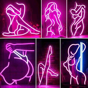 LED Neon İşaret Led Neon Light Lady Gece Işık Asma Dekoru Şarap Camı Bar Yatak Odası USB Neon Işık R230613