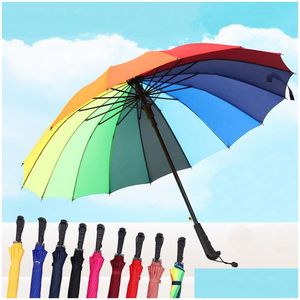 Şemsiye uzun düz saplı şemsiye 16K Güçlü rüzgarlı düz renkli pongee gökkuşağı erkek kadınlar güneşli yağmurlu bumbershoot bh4792 tqq dhpcf