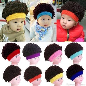 Beanieskull Caps Yenilik Çocuk Bebek Toddlers Wig Hat Partisi Cosplay Po Props Erkek Kız Kış Afro Knited Büyük Saç Kıvırcık Kapağı 14t7041315G