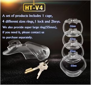 Latest Design HT V4 Natural Resin Male Cock Cage With 4 Penis Ring Bondage Lock Chastity Device Adult BDSM Sex Toy A7773 3 Color2985171