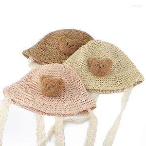 Beralar Yaz ayı güneş şapkaları çocuklar için katlanabilir el yapımı dantel saman kovaları balıkçı şapka bebek kız kızlar açık panama plaj kapağı