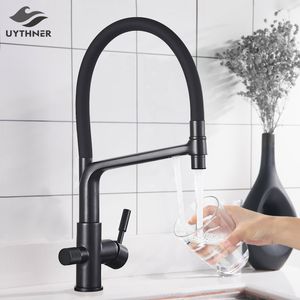 Bathroom Sink Faucets Kitchen Water Filter Faucet Brass Drinking Filtered Crane Dual Spout Mixer 360 Degree Rotation Water Purification Feature Taps 230612