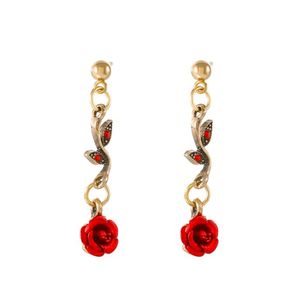 Arts And Crafts Retro French Red Rose Flower Bracelet Earrings Pendant Necklace Set For Female Women Ladies Girls Personality Earrin Otco2