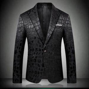 QNPQYX New Men Crocodile Pattern Wedding Suit Black Blazer Jacket Slim Fit Stylish Costumes Stage Wear For Singer Mens Blazers Designs 9006 Suits
