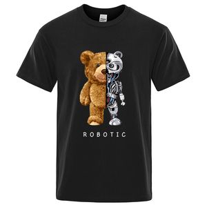 Komik oyuncak ayı robot erkek tişörtleri robotik ayı erkekler kısa kollu moda gündelik giyim yaz pamuklu tees büyük boy sokak tişörtleri