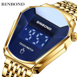 Другие часы модные сенсорные экраны светодиодные бренд -бренд дизайн 3D Glass Men Gold Frist Digital Watchs Man Clock Casual Brusctatch 230613