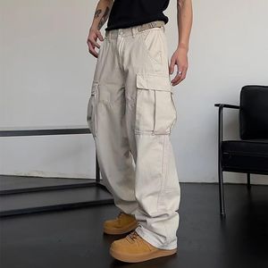 Calças retro bege macacão jeans moda feminina estilo perna larga calças masculinas de cintura alta solta calças casuais vintage streetwear novo