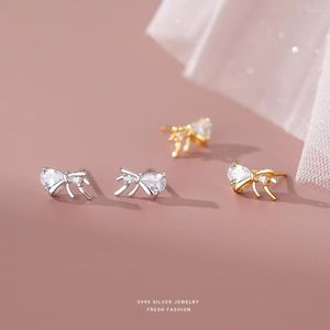 Stud Küpe Basit Kore 925 STRING Gümüş Küçük Yay Genç Kadınlar Günlük Yaşam Partisi Piercing Mücevherat
