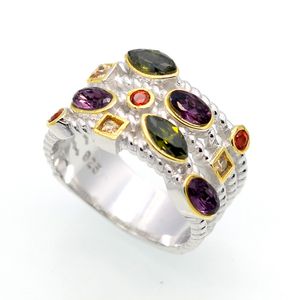 Şık kadın mücevherleri için elmas kakli çok katmanlı ve çok renkli değerli taş yüzüğü