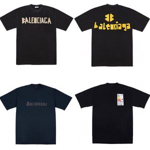 Camiseta tipo fita de ajuste médio em preto Vintage Jersey unissex mangas curtas desgastado e efeito desbotado 100% Cotto Luxo Fashion Tshirt Mens Tees