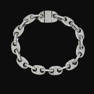 Passa il tester del diamante VVS Ice Out Chicchi di caffè Moissanite Catena a maglia cubana Bracciale da 8 mm Sier Gioielleria raffinata per Uomo Donna