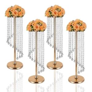 50 ila 120 cm boyunda) metal çiçek, kristal zincir ile stantlar altın gümüş düğün yol kurşun parti masa centerpieces ev dekorasyonu D004