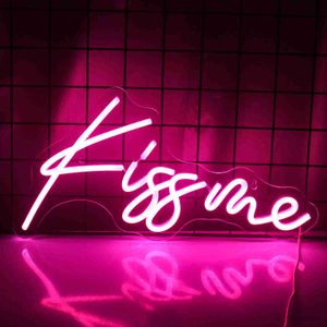 LED Neon Sign Kiss Neon Signs Bar Studio Atmosphere Light Glowing Signs LED Neon Light Wedding Decorations Decor Lamp R230613