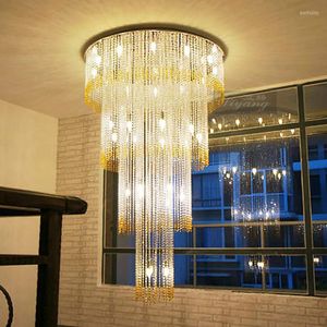 Plafoniere Modern Villa Scale Led Lamp Luxury Crystal Beads Oro lucido / Acciaio cromato Montaggio superficiale