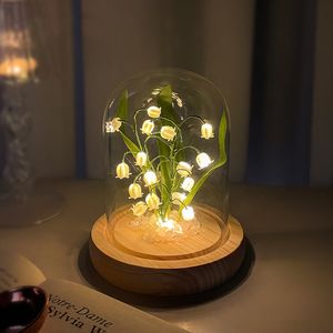 Kurutulmuş Çiçekler Vadinin Led Lily El yapımı Glow Gece Işık Diy Materyal Ev Yatağı Masaüstü Dekoru Sevgililer Doğum Günü Hediyesi 230613