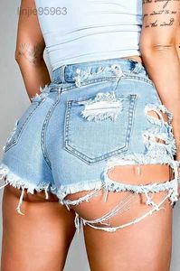 Plus Size Light Blue Ripped Cut Out Denim Shorts with Tassel Women Streetwear High Waist Hollow Sexy Hole Jean Female Jeans 18h0s{category}