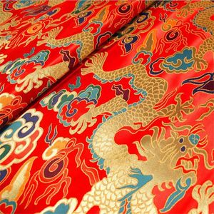 Kumaş CF1136 Kırmızı/Altın/Mavi Dragon Jacquard İpek Brokar Kumaş Çin Cheongsam Kıyafetleri Elbise Ceket Kumaş Dikiş Dikiş İpek Kumaşları