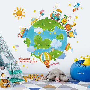 Viagem criativa ao redor do mundo adesivo de parede decoração de quarto infantil adesivos autoadesivos de desenhos animados decoração de casa quarto decoração de parede