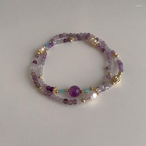 Strand Vintage Natural Pearl Purple Crystal Stone Упругое веревка из бисера браслеты для женщин французский стиль ювелирные аксессуары