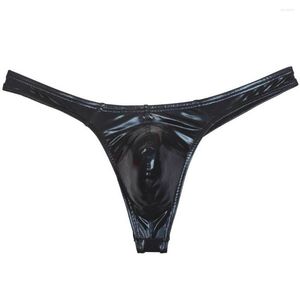 Külotlar seksi erkekler yağ parlak tangalı deri külot t-back iç çamaşırı erkek esnek g-string katı mini bikini şişkin poşet pantolon