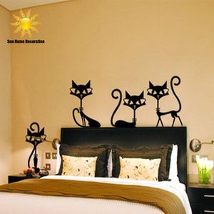 4 черные наклейки на стены моды кошачьи наклейки декор гостиной телевизор декор стены детская спальня виниловая домашняя декор