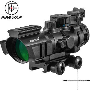 Fire Wolf 4x32 Taktik Redgreen Mavi Üçk Çapraz Aydınlatılmış Tüfekler Av Kapsamı Optikleri Görme