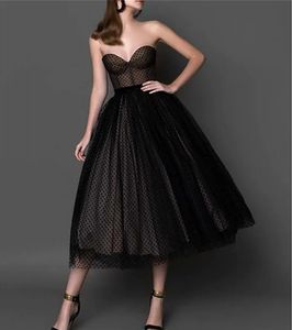 Черные короткие платья для выпускного вечера A 2023 Длина чая.