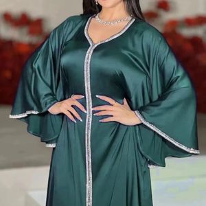 Etnik Giyim 2023 Müslüman Moda Kristal Abaya Kadınlar İslam Kaftan Marocain Büyük Kollu Saten Partisi Gece Elbisesi Ramazan Giysileri 230613