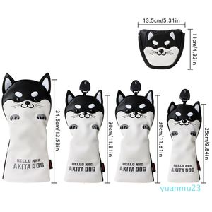 Diğer Golf Ürünleri Golf Headcover Sevimli Akita Golf Kulübü Kafa Kapağı Sürücü Fairway Hibrid Putter PU Deri Koruyucu Ahşap Kapaklar