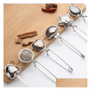 Coffee Tea Tools Stainless Steel Infuser Star Shell Oval Round Heart Shaped Strainer With Handle Bag Teaware Seasoner Kitchen Drop Dhhuk