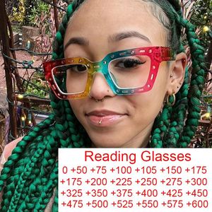Güneş gözlüğü 2023 ins Rainbow Frame moda retro okuma gözlükleri kadınlar anti mavi ışık kesimleri kare gözlükler erkekler temiz tasarım