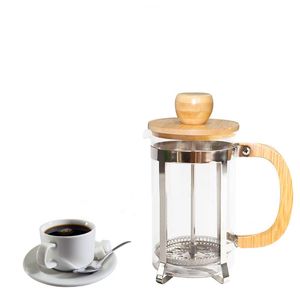 Bambu kapaklı paslanmaz çelik kahve kabı ve fransız pres taşınabilir çay cam su ısıtıcısı çay filtresi