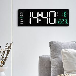 Wall Clocks Large Digital Wall Clock Temp Date Week Display Remote Control Power Off Memory Table Clock Wall-mounted Dual Alarms LED Clocks 230614