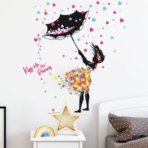 Yaratıcı Şemsiye Çiçekler Kız Duvar Etiketleri Çocuklar Oda Yatak Odası Dekorasyon Duvar Kağıdı Ev Dekoru Kreş Sanat Çıkartma
