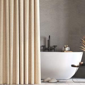 Shower Curtains Luxury Thick Imitation Linen Shower Curtain Waterproof Bath Curtains For Bathroom Bathtub Large Bathing Cover with Metal Hooks 230615